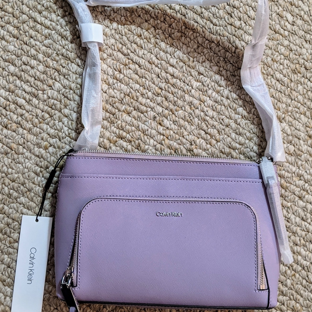 Calvin Klein Saffiano Crossbody Bag in Lilac